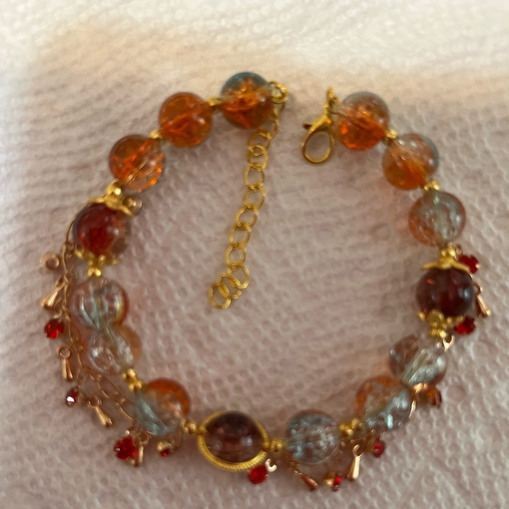 Chic Gold and Orange Beaded Bracelet
